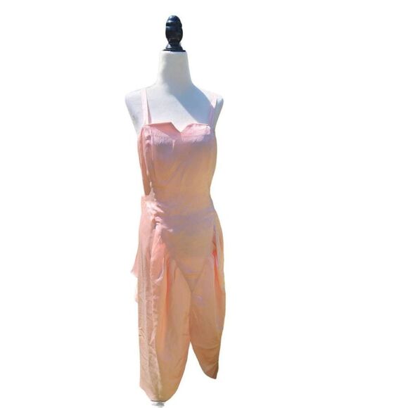Vintage 80s does 40s peachy pink evening gown dress midi BOW detailed Rhinestone - Picture 2 of 11